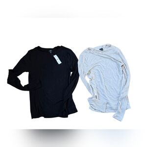 Set Of 2 J. Crew Longsleeve Layering T-shirts 1 NWT Black, 1 Cream Size S